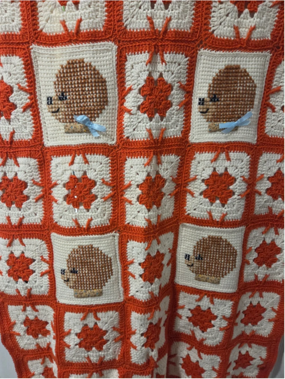 Unbranded Handmade Crochet Hedgehog Throw Blanket One Size Orange Beige 34x59